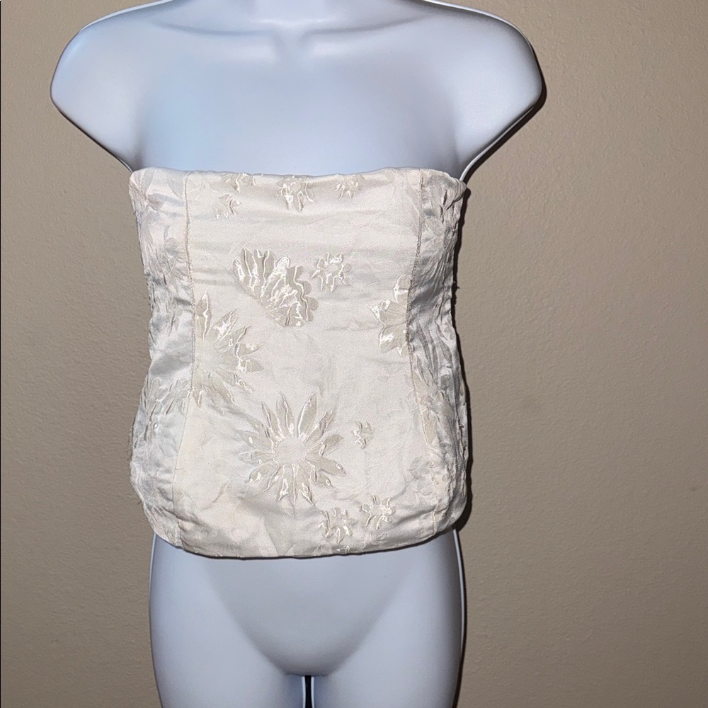 Reformation Giorgia Ivory Floral Sleeveless Smocked Back Top Women’s Size 4